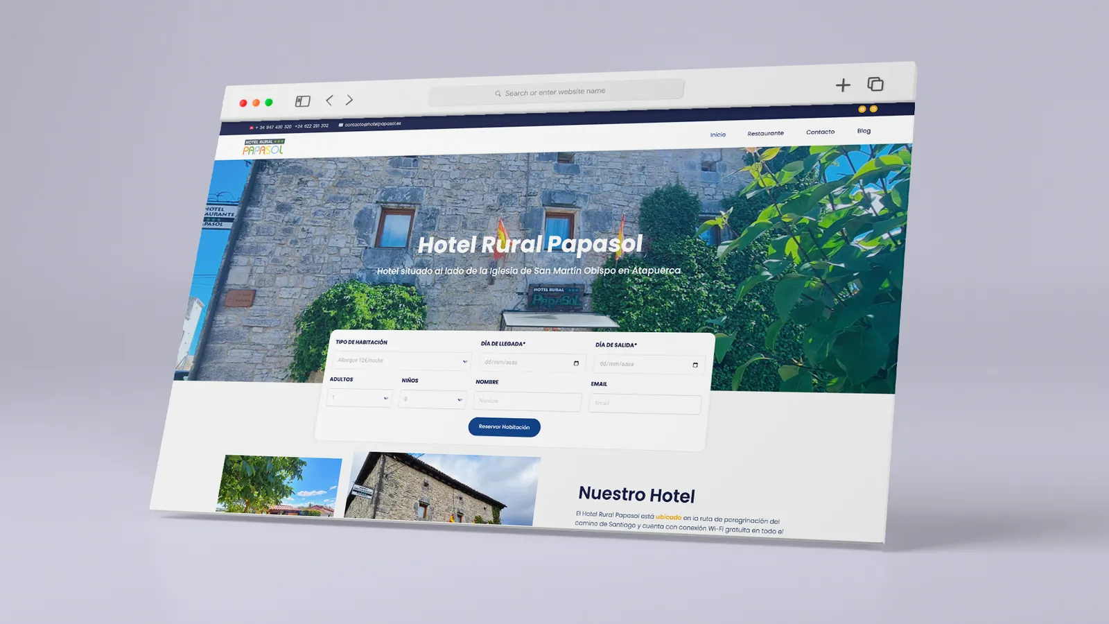 Web del Hotel Rural Papasol en un portátil