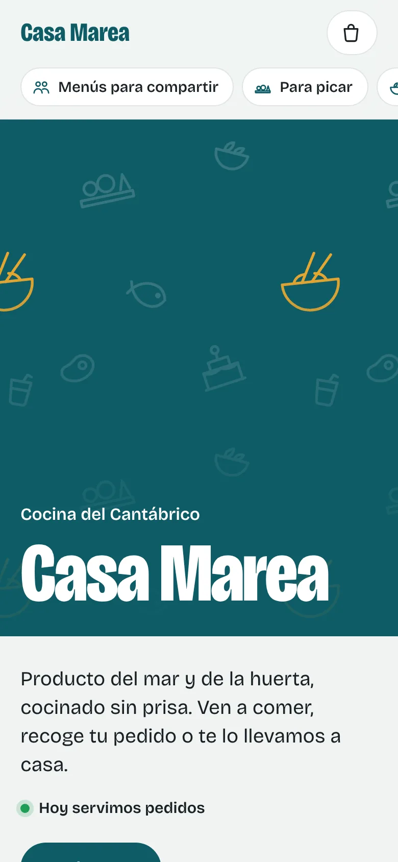 Portada de la carta en el móvil, con el nombre del restaurante en grande